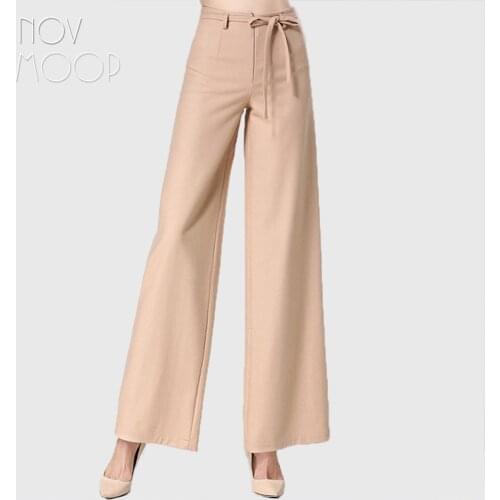 American style spring autumn women camel woolen wide leg long pants trousers wool clothes broeken ropa pantalones mujer LT2100