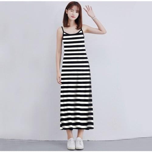 Womens Modal Cotton Stripe Night Dress Sleeveless Sexy Nightie Home Clothes 2020 Spring Summer Long Sleepwear Female