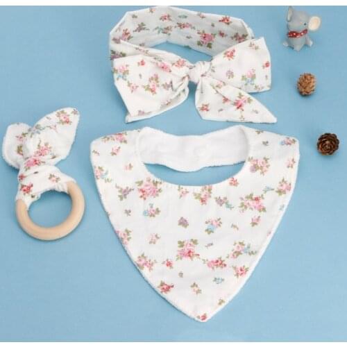 1 set Baby Rabbit Ears Teether Cotton Bibs Headband Infant Saliva Towel Care Set