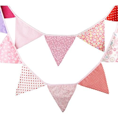 1pcs 3.3M 12Flags Pink Flower Stripe Wedding Flag Banner Party Decoration Home Birthday Festival Wall Deco Pennant Shooting Tool