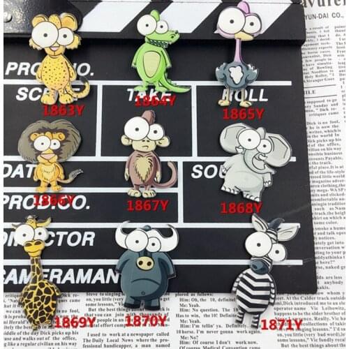 12 Pieces/Lot Backpack Brooches Women Men Cartoon Animal Lion Giraffe Turkey Big Small Eyes Acrylic Badges Jewelry Accessories