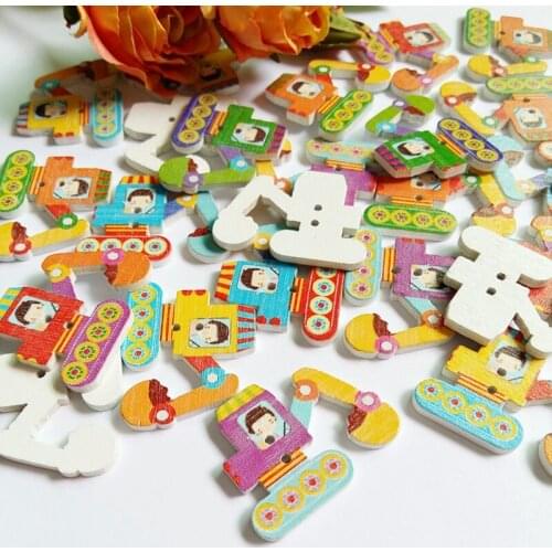 30Pcs Mixed Color Multicolor Excavator Buttons 2 Holes DIY Random Printing Botones Wood Sewing Accessories Scrapbooking