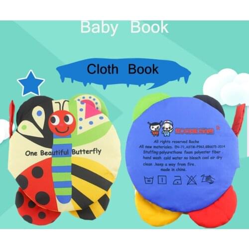 3D Baby Cloth Book Learning Education Animal Cloth Soft Cloth Fabrics Butterfly Ring Paper Books Baby Early Learning Cloth Books