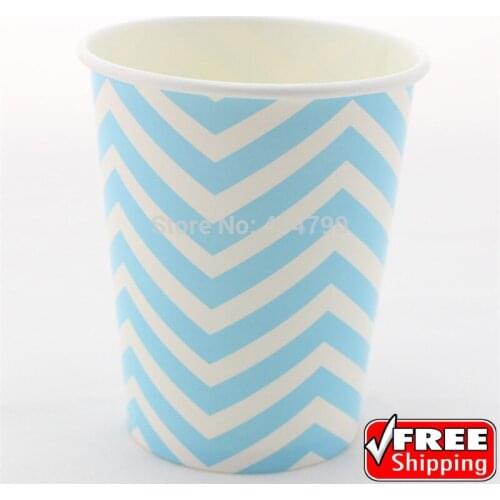 60pcs 9OZ Blue Chevron Biodegradable Paper Cups Zig Zag Drinking,Disposable Wedding Baby Shower Tableware-Choose Your Colors