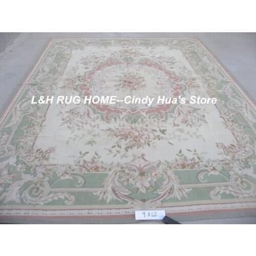 Free shipping 9'x12' Aubusson rugs woolen carpets green design Shabby Chic carpets -- all kinds of rugs in our store