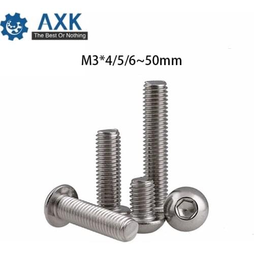 Screw Bolt Button Head Socket Stainless Steel Mm M3*(4/5/6/8/10/12/14/16/18/20/22/25/30/35/40/45/50 M3 Hex Machine Truss