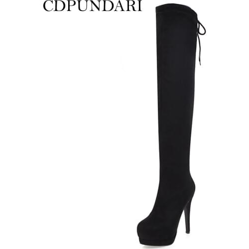 CDPUNDARI Stretch Fabric High Heels Over The Knee Boots Women Thigh High Boots Winter Platform Boots Shoes Woman