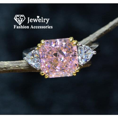 CC S925 Silver Pink Rings For Women Cubic Zircon Luxury Wedding Engagement Ring Cute Square Fine Jewelry Drop Shipping CC1665