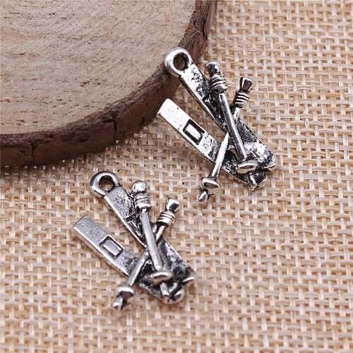 Charms for Jewelry Making Findings Handmade DIY Craft 2pcs Antique Silver Color 16x23mm Ski Toboggan Charms Pendant