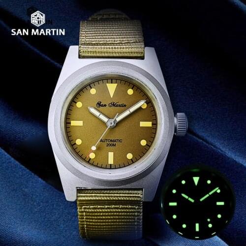 San Martin Pilot Watch 38mm Vintage Military Enthusiasts NH35 Automatic Mechanical Watches NATO Strap C3 Luminous 200M Sports