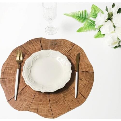 Wood Placement Table Mats Dining Tableware Pad Lotus Shape Tea Cup Bowl Decoration Coaster Christmas Pads