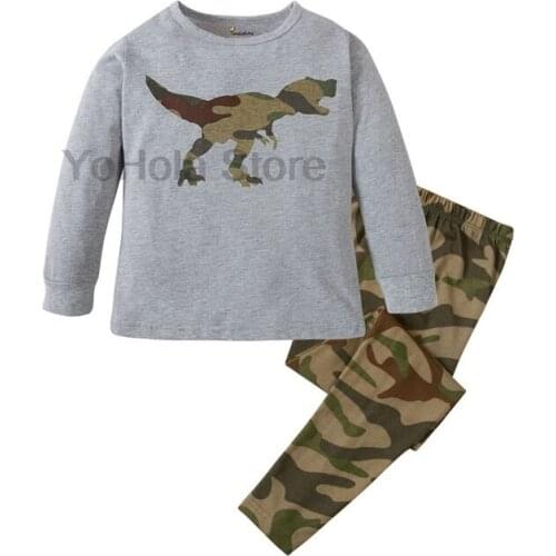 Children Boys Long Sleeve Cotton Suit Cartoon Dinosaur Clothing Baby Pyjamas Set Sleepwear Christmas Pajamas Camouflage Pants