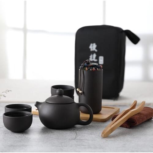 Purple sand travel tea set suit 1 pot 4 cups portable quick Cup kung fu tea set business gift custom logo