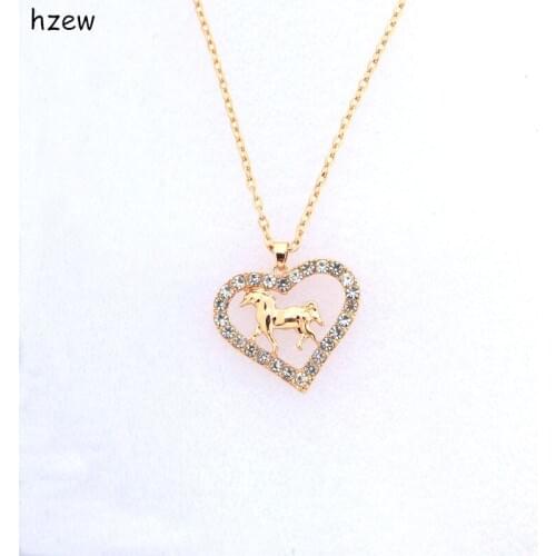 Hzew Crystal heart-shaped horse necklace brand pendant necklaces womens fashion jewelry Christmas gift