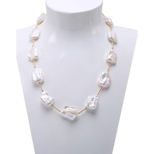 Classic White Baroque Freshwater Cultured Pearl Necklace Party Jewery for Women Gift AAA 22 Inches