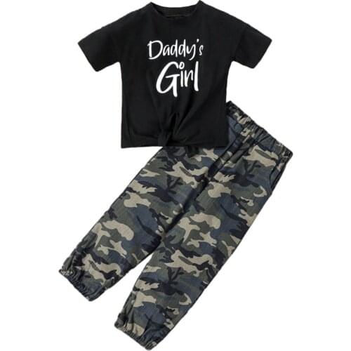 Children Clothing Set Daddys Girl Letter Printed Casual T Shirt and Camouflage Pants 2 Packs Set Baby Summer Clothes 2-8 Years