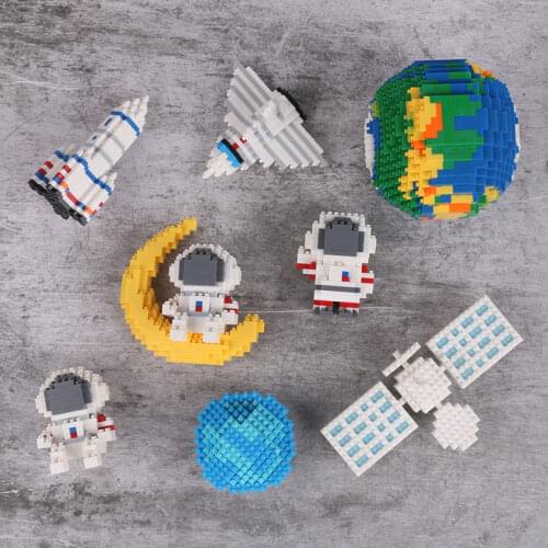 Creative DIY Miniature Building Blocks Rocket Space Shuttle Satellite Astronaut Small Building Blocks Children Assembling Toys