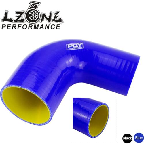 LZONE - 2"-2.5" 51mm-63mm 90 Degree Elbow Reducer Silicone Hose Pipe Turbo Intake Blue or Black with inner yellow JR-SH902025-QY