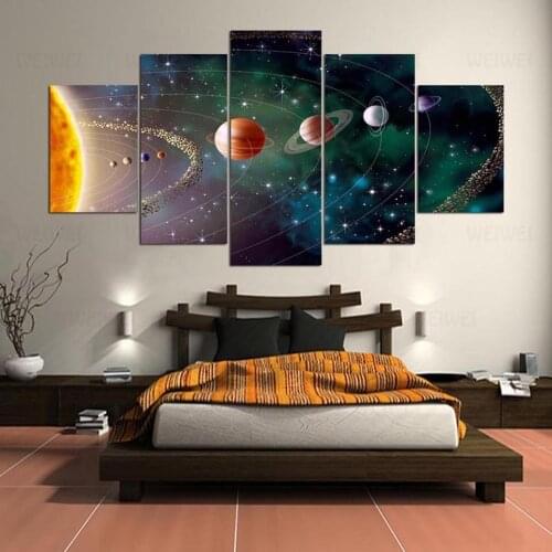 Modular Poster Wall Artwork Framework Pictures 5 Panel Universe Planet HD Printed Modern Canvas Painting Home Decor Living Room