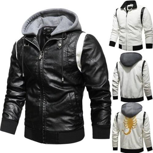 2021 Mens Motorcycle Leather Jacket European Large Size Boys PU Leather Jacket Coats Fashion Stand Collar Hooded embroidery Top