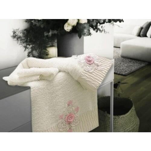 Cotton With Pearls 3D Bath Set Rose Cream