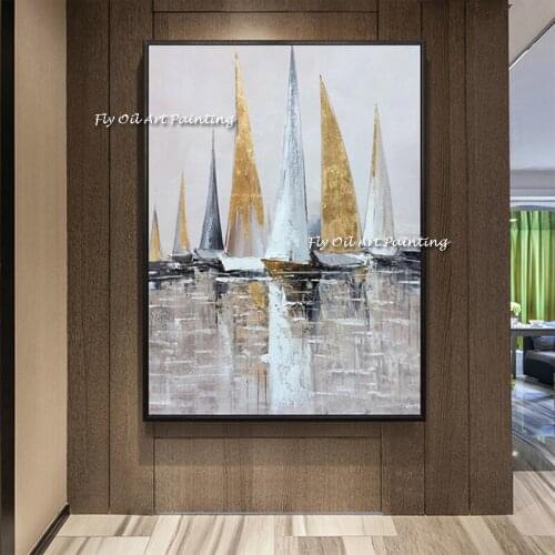 Wall Art 100% Handmade Oil painting Picture Abstract Sailboat Canvas Painting Landscape for Gallery Bedroom Home Decor