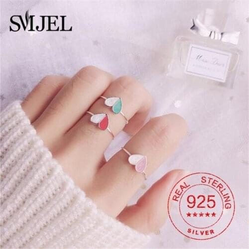 Genuine 925 Sterling Silver Half Red Color Heart Shape Rings for Women Wedding Cuff Ring Jewelry S925 Valentines Day Gift