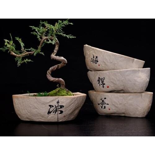 Non-porous Hydroponic Plant Flowerpot Creative Retro Stoneware Copper Money Grass Green Flower Handwritten Ceramic Flower Pot