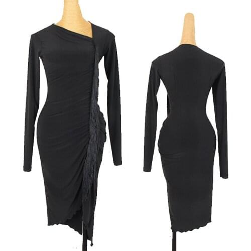 New Latin Dance Costumes Long Sleeve Sexy Fringe Dresses Professional Latin Practice/Performance Clothes Rumba Dancewear DQL4661