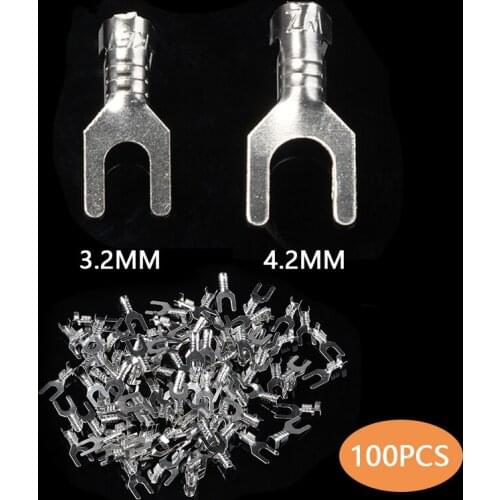 100Pcs Y-shape Wire Crimp Terminal Furcation Terminal Wire Naked Connector Y Type Terminal 3.2mm 4.2mm Hardware Parts