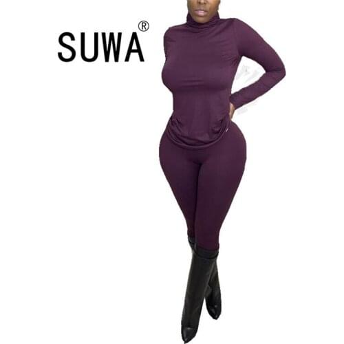 Solid Color Sexy Fitness Wear Tracksuit Women Sets 2 Piece Outfits Autumn Knitted Sweatshirt Top High Waist Pants Trousers