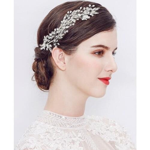 OKILY Delicate Alloy Leaf Design Wedding Bridal Hairband Accessories for Women Crystal Rhinestone Hair Headband Banquet Jewelry