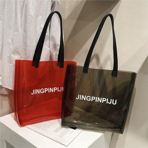 PVC Clear Transparent Tote Bags Women Candy Jelly Beach Bags Women Summer Large Handbags Casual Shopping Shoulder Bag