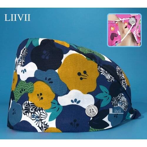 Wholesale Adjustable Scrub Hat Unisex Cotton Floral Printing Hats Beauty Salon Nursing Cap Laboratory Pet Shop Scrub Cap