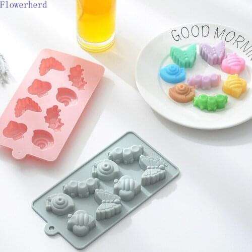 Silicone Cake Mold 8-hole Small Snail Bees Bugs DIY Jelly Mold Fondant Tools Butterfly Handmade Soap Mold Chocolate Mold Baking