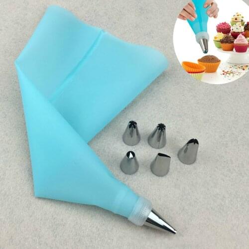 Silicone Cake Tools Icing Piping Cream Pastry Bag with 6pcs Stainless Steel Nozzle Sets DIY Decorating Baking Tool