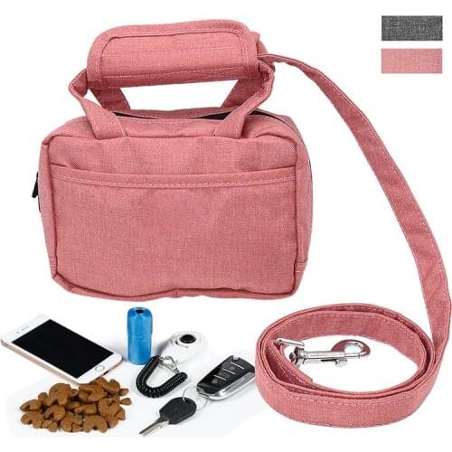 Dog Leash Bag Pet Treat Training Pouch Walking Leash Poop Bag Dispenser and Pet Waste Holder Carries Treats Kibble Phone Keys