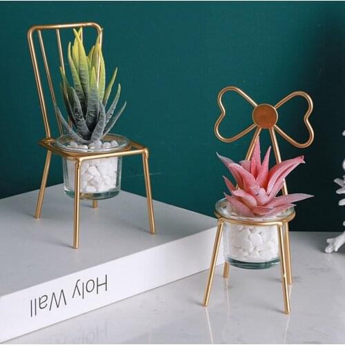 Modern Home Decoration Accessories Nordic Iron Art Chair-Shaped Succulent Plants Stand Living Room Office Desktop Plant Vase