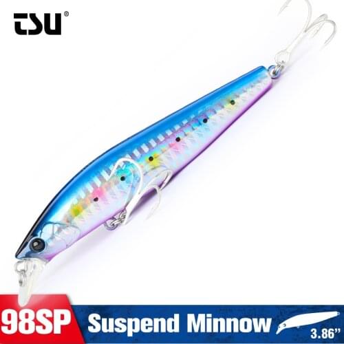 TSURINOYA 98SP 98mm 14.5g Suspend Minnow Fishing Lure STINGER DW86 Tungsten Weight Saltwater Bass Long Casting Hard Bait