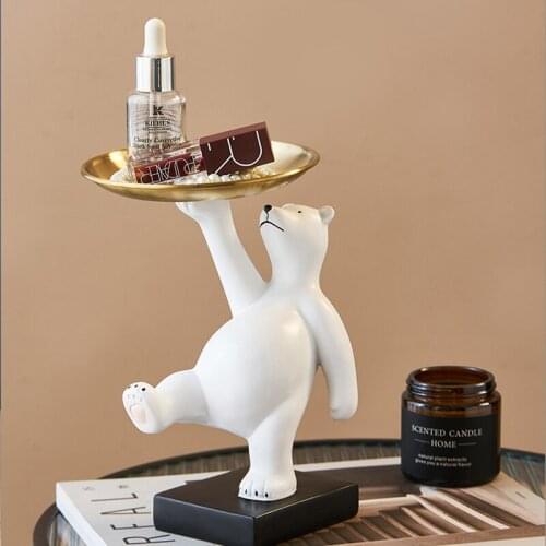 Creative Big White Bear Statue Storage Tray Nordic Home Decoration Living Room Dining Table Decoration Decoration Crafts