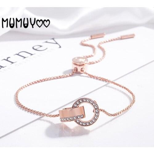 High Quality Explosive Fashion Charm Crystal Round Double Circle Womens Bracelet Simple All-match Novice Jewelry