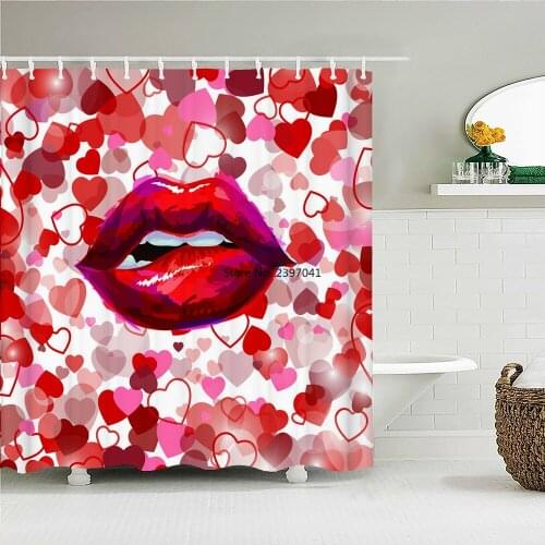 Sexy Red lip Bath curtain Waterproof Shower Curtains Polyester Pink Romance Love Bath Screen Printed Curtain for Bathroom Decor