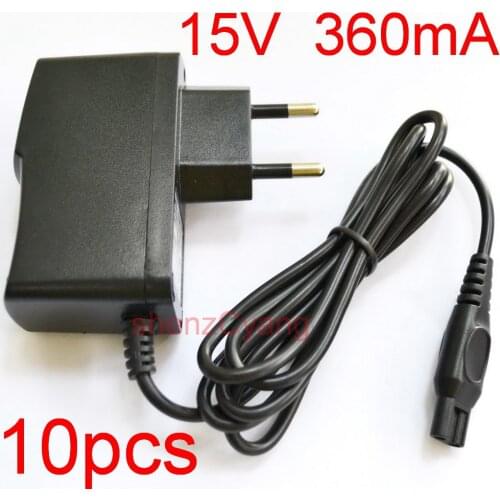 High quality 10PCS 15V 360mA & 380mA 2-Prong EU Wall Plug AC Power Adapter Charger for PHILIPS Shaver HQ8505 HS8020 HQ8875 S20