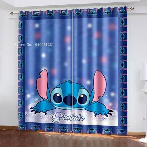 Blackout Curtains Cute Lilo and Stitch Thermal Insulated Darkening Window Drapes for Kids Bedroom Room Décor 2 Panels Rings Top
