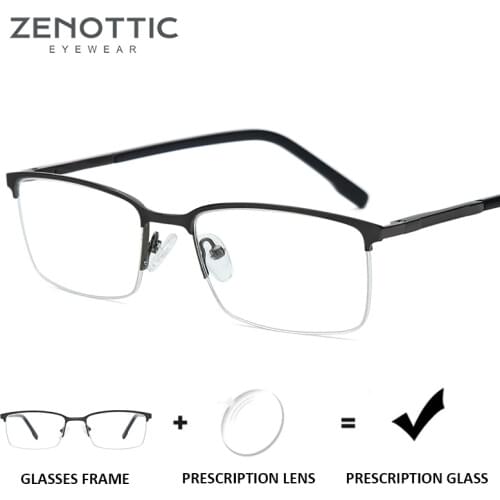 ZENOTTIC Alloy Semi Frame Prescription Glasses Men Anti-Blue-Ray Myopia Eyewear CR39 Lenses Optical Photochromic Eyeglasses