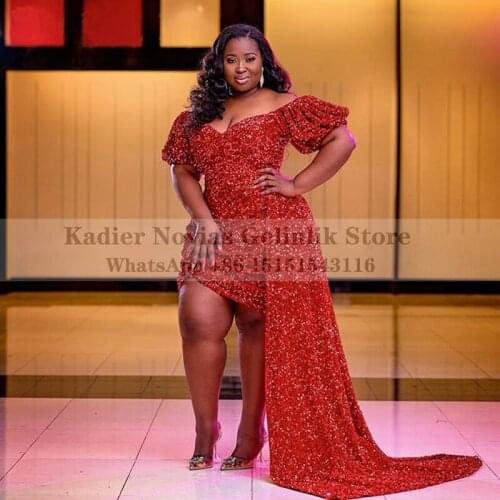 Kadier Novias Plus Size Red African Women Formal Evening Dress 2021 Off the Shoulder Robe Soiree Femme Vestidos Formales