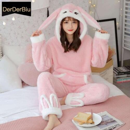 Winter Flannel Pajamas Set Cute Animal Shape Sleepwear Thicken Warm Ladies Pijamas Women Plush Soft Pijamas Mujer Femme Homewear