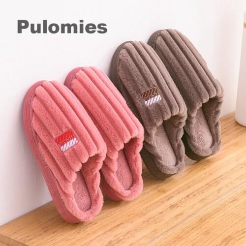 Winter Women Warm Slipper Indoor Short Plush Flip Flop Cute Non-Slip Couple House Floor Slippers Female Home Bedroom For Men