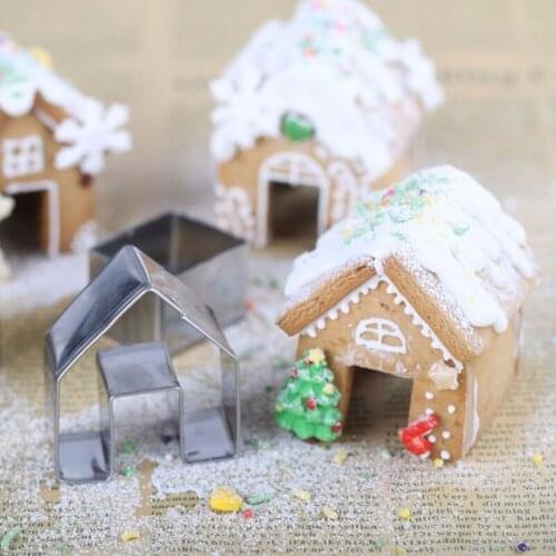 3Pcs Christmas Gingerbread House Biscuit Cutter Set Stainless Steel Cookie Mould Creative Bake Kitchen Tools for Festivals