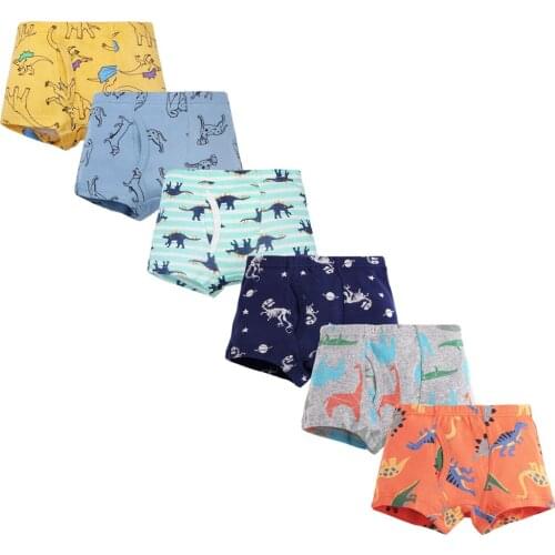 6pcs Boys Underpants Cotton Cartoon Boxer Briefs Kids Panties Dinosaur Pattern Breathable Underwear for Boy Soft Cozy Short 3-8T